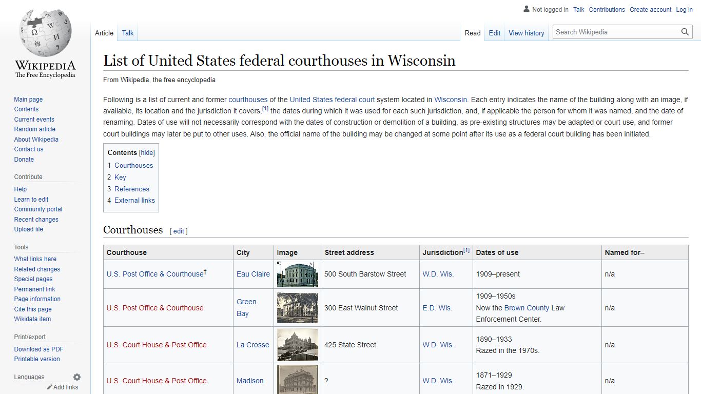 List of United States federal courthouses in Wisconsin